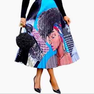 Pleated Multiple Color Picture Skirt